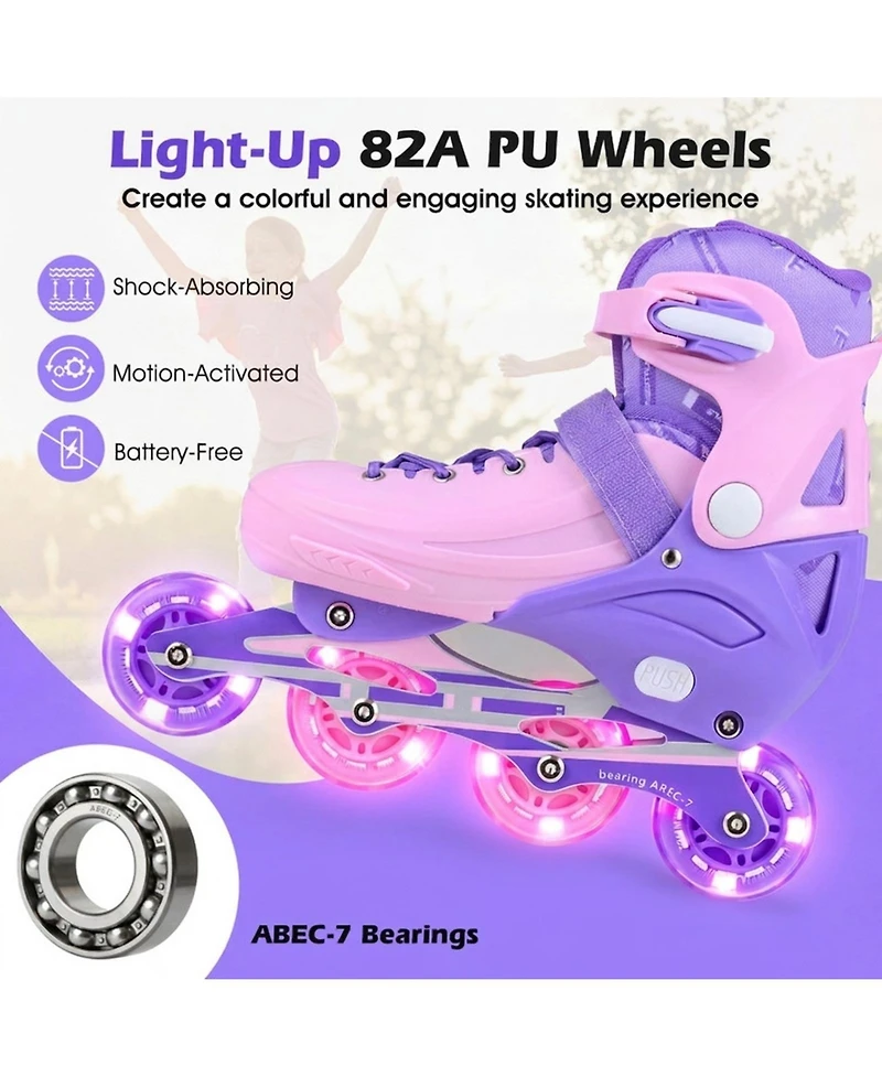 Hongge Adjustable Light-Up Kids Inline Skates, Ages 7+