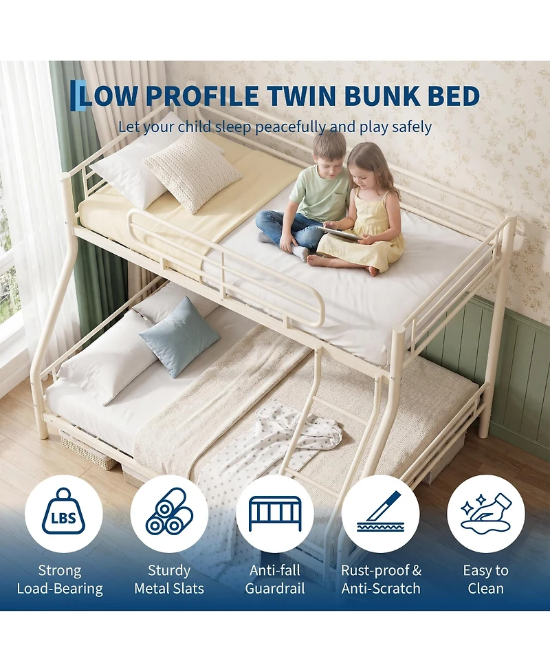 homfan Heavy Duty Twin Over Full Metal Bunk Bed, Space-Saving Kids Teens Adults, 450 Upper, 500 Lower, Slot Assembly