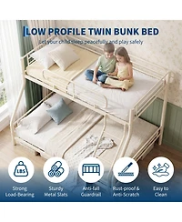 homfan Heavy Duty Twin Over Full Metal Bunk Bed, Space-Saving Kids Teens Adults, 450 Upper, 500 Lower, Slot Assembly
