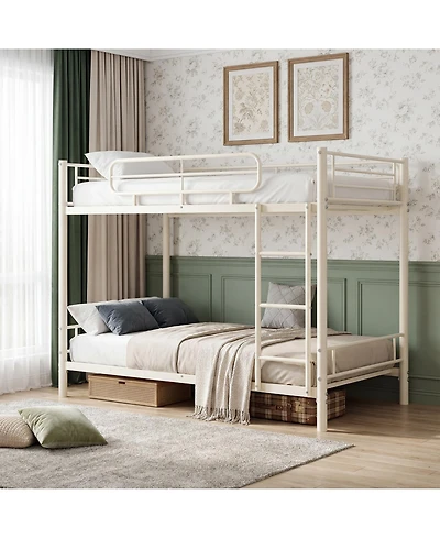 homfan Heavy Duty Twin Over Iron Bunk Bed, High 11.7" Guardrails, Reversible Ladder, Slot Assembly, 450 lbs Upper and 500 Lower