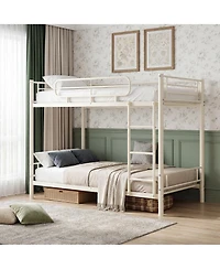 homfan Heavy Duty Twin Over Iron Bunk Bed, High 11.7" Guardrails, Reversible Ladder, Slot Assembly, 450 lbs Upper and 500 Lower