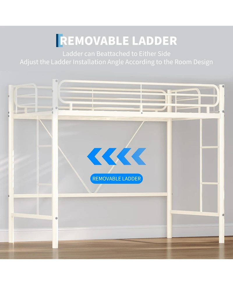 homfan Heavy Duty Twin Loft Bed, Metal Frame with 11.7" Guardrail, Space-Saving Underbed Workspace, 450 lbs Capacity, No Box Spring Needed