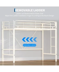 homfan Heavy Duty Twin Loft Bed, Metal Frame with 11.7" Guardrail, Space-Saving Underbed Workspace, 450 lbs Capacity, No Box Spring Needed