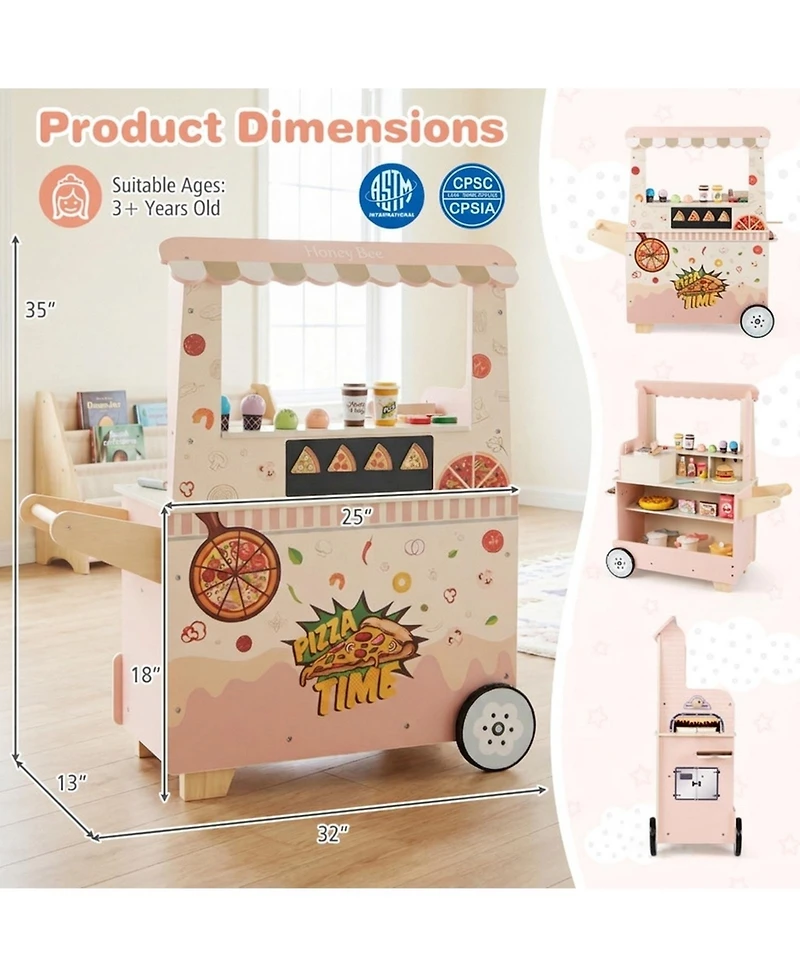Sugift Pizza Food Truck Double-Sided Wooden 40-Piece Playset, Ages 3-6