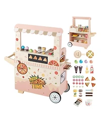 Sugift Pizza Food Truck Double-Sided Wooden 40-Piece Playset, Ages 3-6