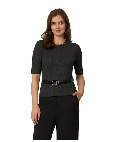 Cable & Gauge Women's Pointelle Stitch Jewel Neck Sweater