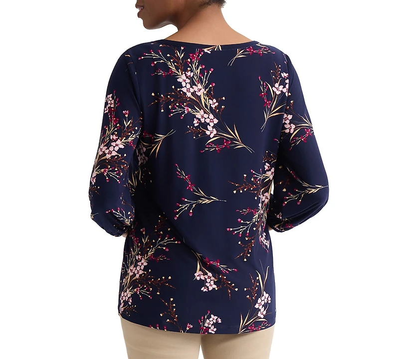 Jones New York Petite 3/4-Sleeve Scoop Neck Floral Blouse