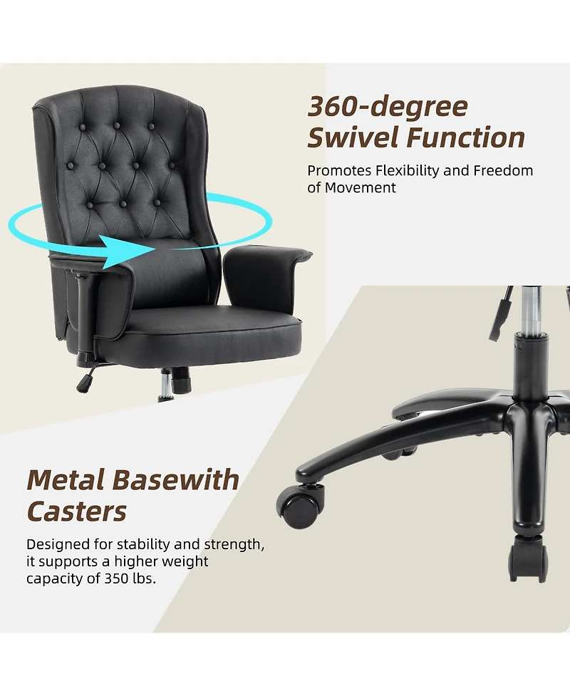 Dyhome Traditional Faux Leather Executive Office Chair with Adjustable Armrests and Lumbar Pillow