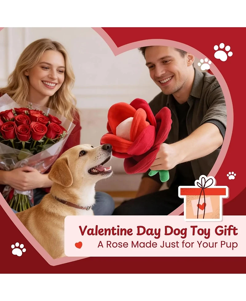 Nocciola Rose Blossom Dog Valentines Toy, Squeaky and Crinkle Rose with Tearable Petals, Hide and Seek Enrichment Toy for Dogs