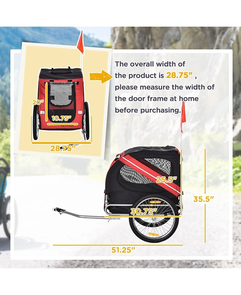 Mountaintop Dog Bike Trailer,20" Rubber Wheels, 3 Entrances, Mesh Screen, Off-Road Travel