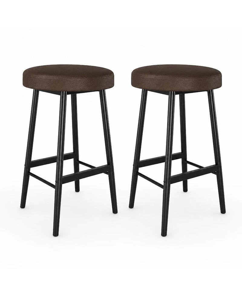 homfan 2-Piece Round Bar Stools – 26" Upholstered Barstools with Footrests, Soft Wider Seat for Kitchen Island and Bar
