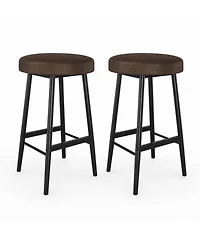 homfan 2-Piece Round Bar Stools – 26" Upholstered Barstools with Footrests, Soft Wider Seat for Kitchen Island and Bar