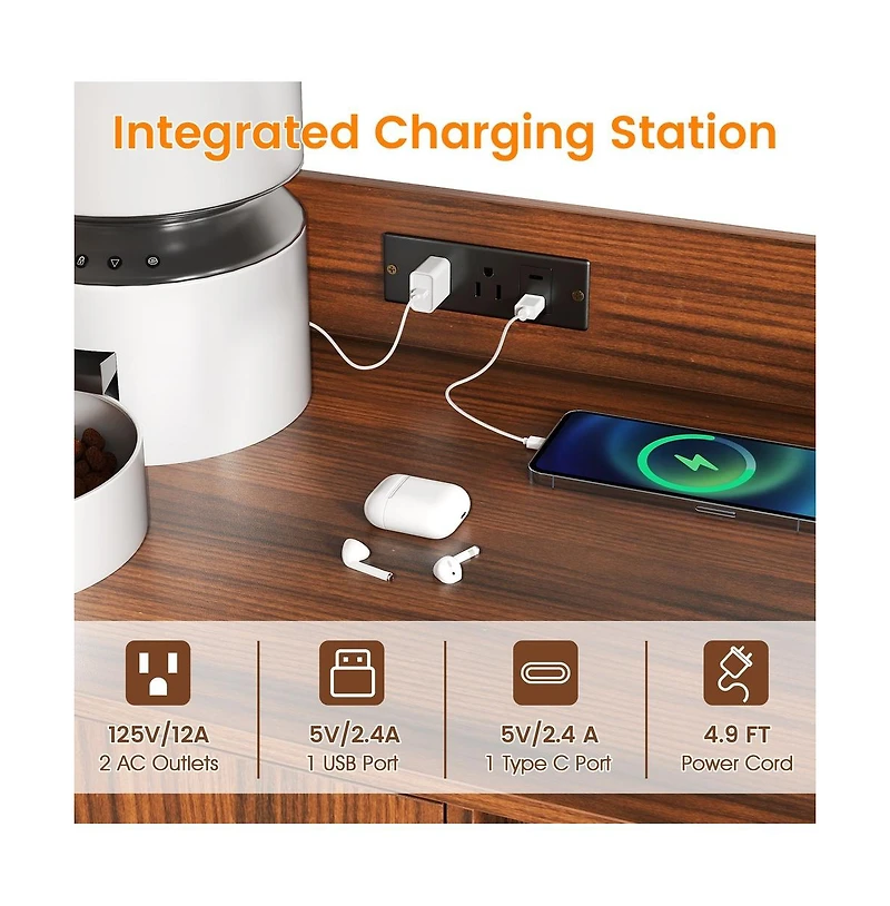 Ruie Cat Litter Box Enclosure Furniture 52 in Storage Cabinet with Charging Station
