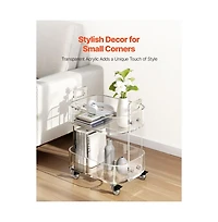 Slickblue 2 Tier Acrylic Rolling Cart Table with Wheels, Clear Storage Side Desk
