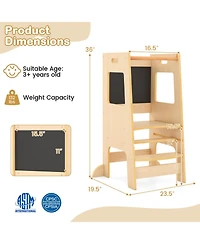 Sugift Toddler Kitchen Step Stool with Adjustable Height and Activity Chalkboards