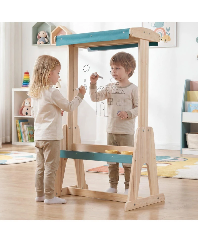 Sugift Kids Wooden Double-Sided Art Easel with Transparent Board and Paper Roll Ages 3