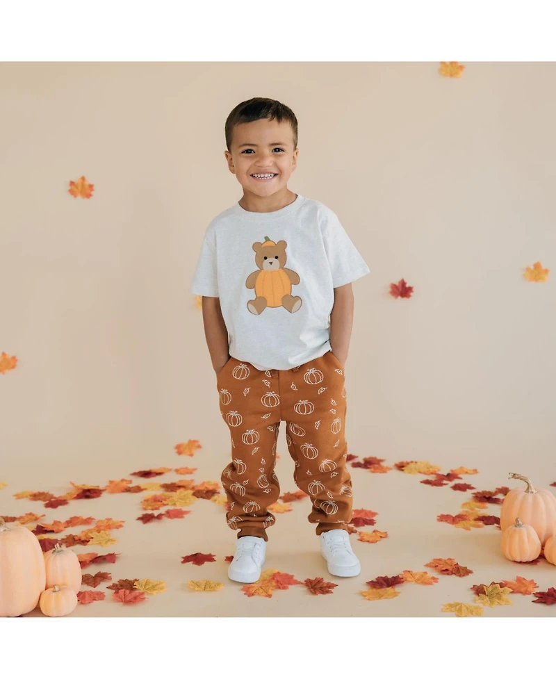 Sweet Wink Big Boys Pumpkin Teddy Bear Patch Short Sleeve T-Shirt