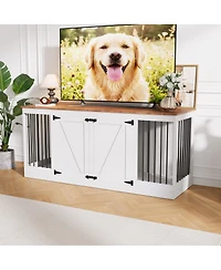 homfan 70.8" Dog Crate Furniture for Dogs, Farmhouse Dog Crate Tv Stand with Removable Divider, Heavy Duty Dog Kennel with Reinforced Steel Bars