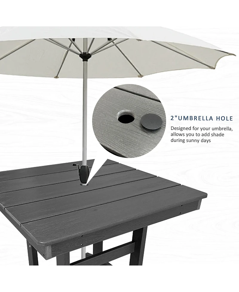 Innovaze 5-Piece Hdpe Weather Resistant Patio Dining Set, Poly Lumber Table and Chairs with Umbrella Hole for Outdoor Garden Yard Lawn (Slat)