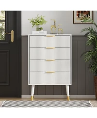 homfan Modern Fluted Storage Nightstands, 4-Drawer Compact Bedroom Side Tables with Metallic Pull Handles, Multi-Purpose Accent Furniture for Indoor