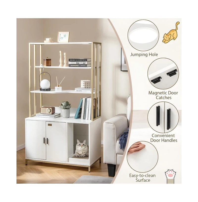 Ruie Cat Litter Box Enclosure 61 in Tall Hidden Litter Cabinet with 3 Tier Shelves