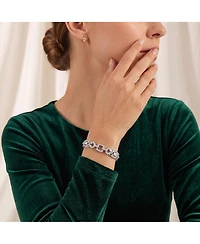 Antique Sterling Silver White Gold Plated Clear Round Baguette Cubic Zirconia Link Bracelet