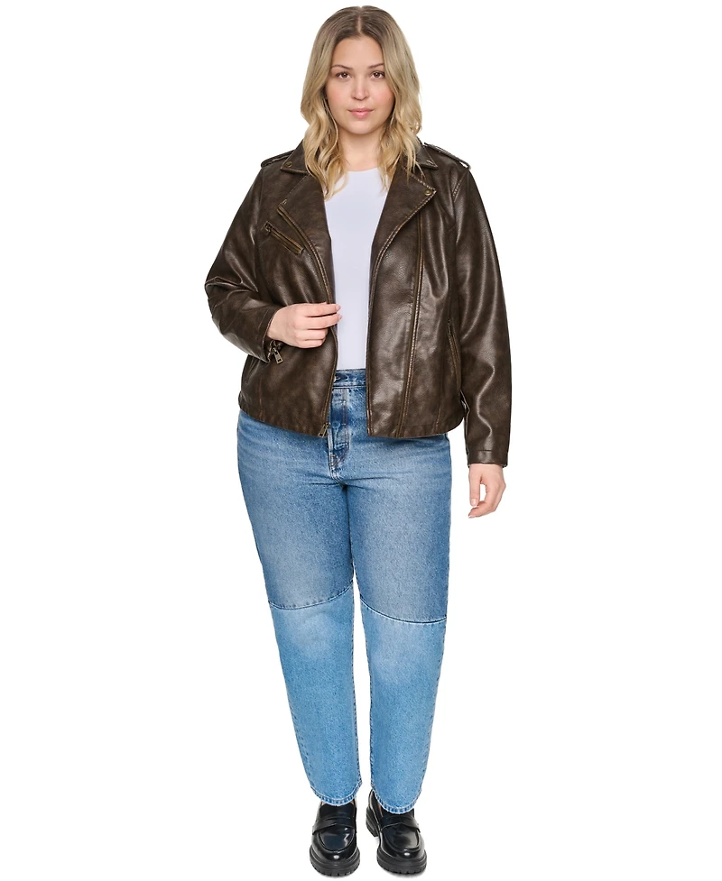 Levi's Plus Faux Leather Asymmetrical-Zipper Moto Jacket