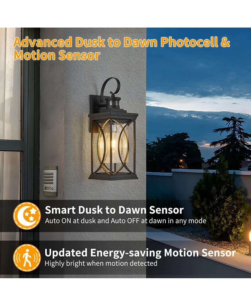 Asagikoiai 18" Dusk to Dawn Outdoor Wall Lantern, 3-Mode Motion Sensor Exterior Fixture