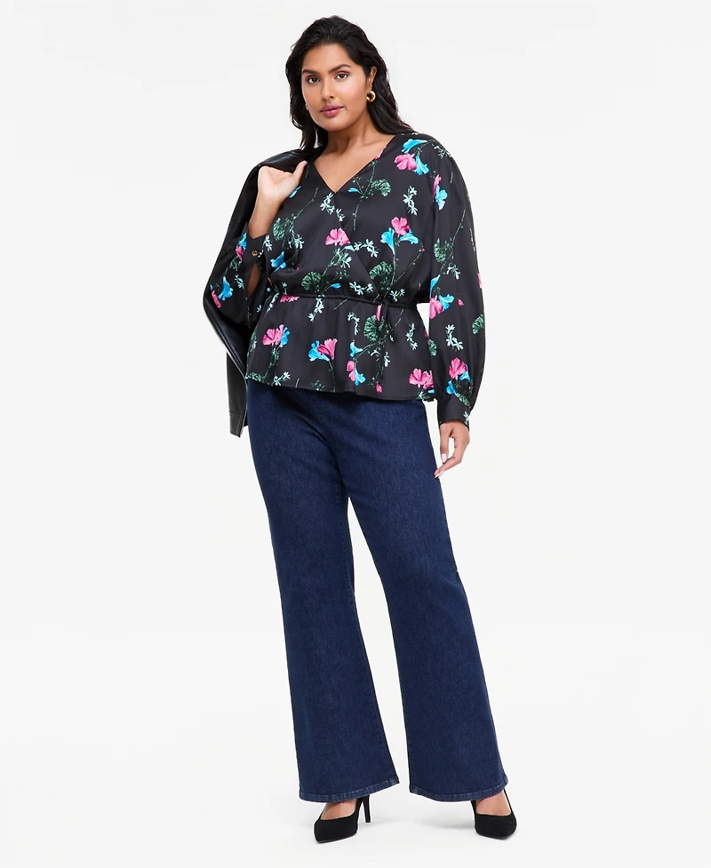 I.n.c. International Concepts Plus Peplum Long-Sleeve Blouse, Macy's Exclusive