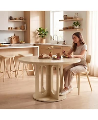 Gaomon 47" Wood Color Round Dining Table for 4-6, Cross Pedestal Base Kitchen Breakfast Table