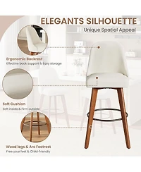 gaomon Set of 4 White Linen 360degree(s) Swivel Counter Stools with Wood Legs and Back, 26" Seat Height