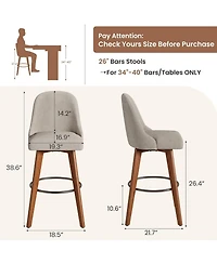 Gaomon Set of 4 360degree(s) Swivel Counter Stools, Sand Linen Upholstered Bar Chairs with Wood Legs, 26" Seat