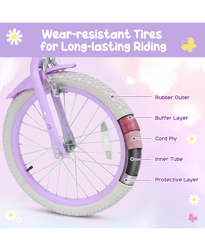 Hongge Adjustable 18-Inch Girls Bike with Front Storage Bag