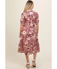 Pinkblush Women's Burgundy Floral Collared Tiered Midi Dress