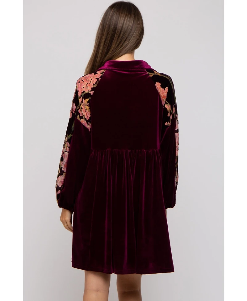 Pinkblush Maternity Velvet Floral Long-Sleeve Dress