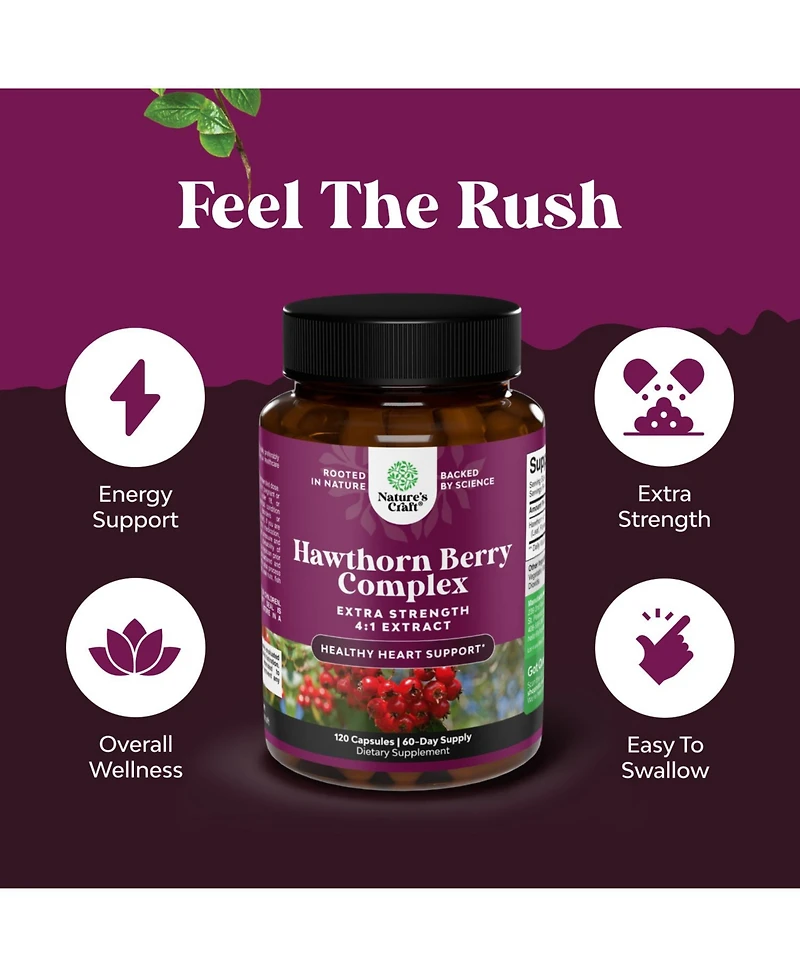 Extra Strength Hawthorn Berry Capsules - Antioxidant Supplement with Leaf & Flower Extract 4:1 for Healthy Heart & Digestion