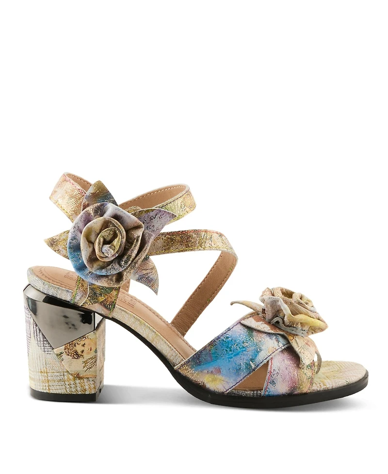 L'Artiste Women's Spring Step Flowerpower Strappy Sandal with Rosette Vamp