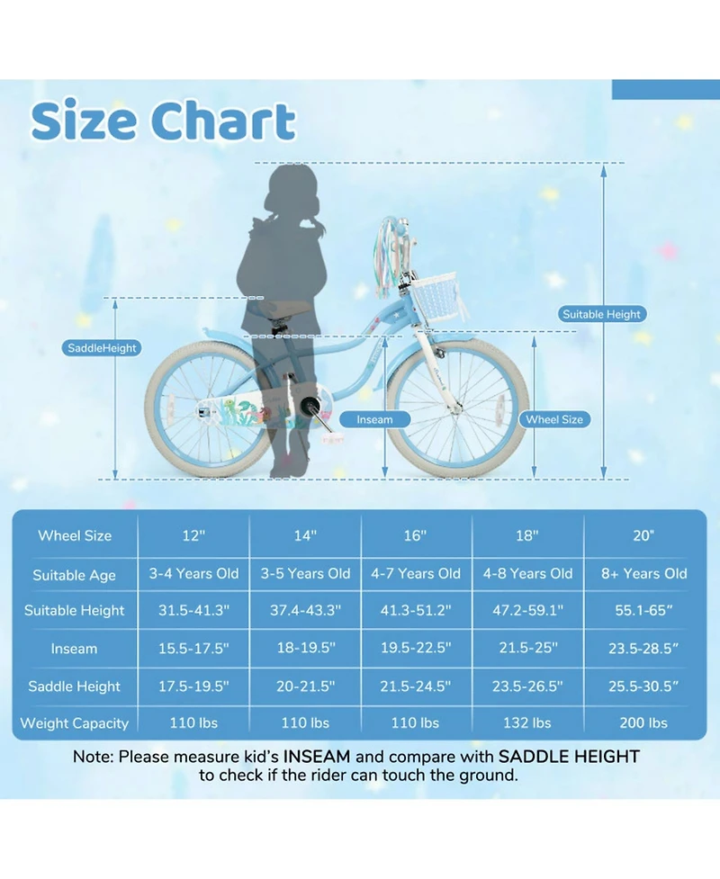 Hongge 20-Inch Kids Bike with Adjustable Saddle, Front Basket & Enclosed Chain Case, 200 lbs Capacity, Ages 8+
