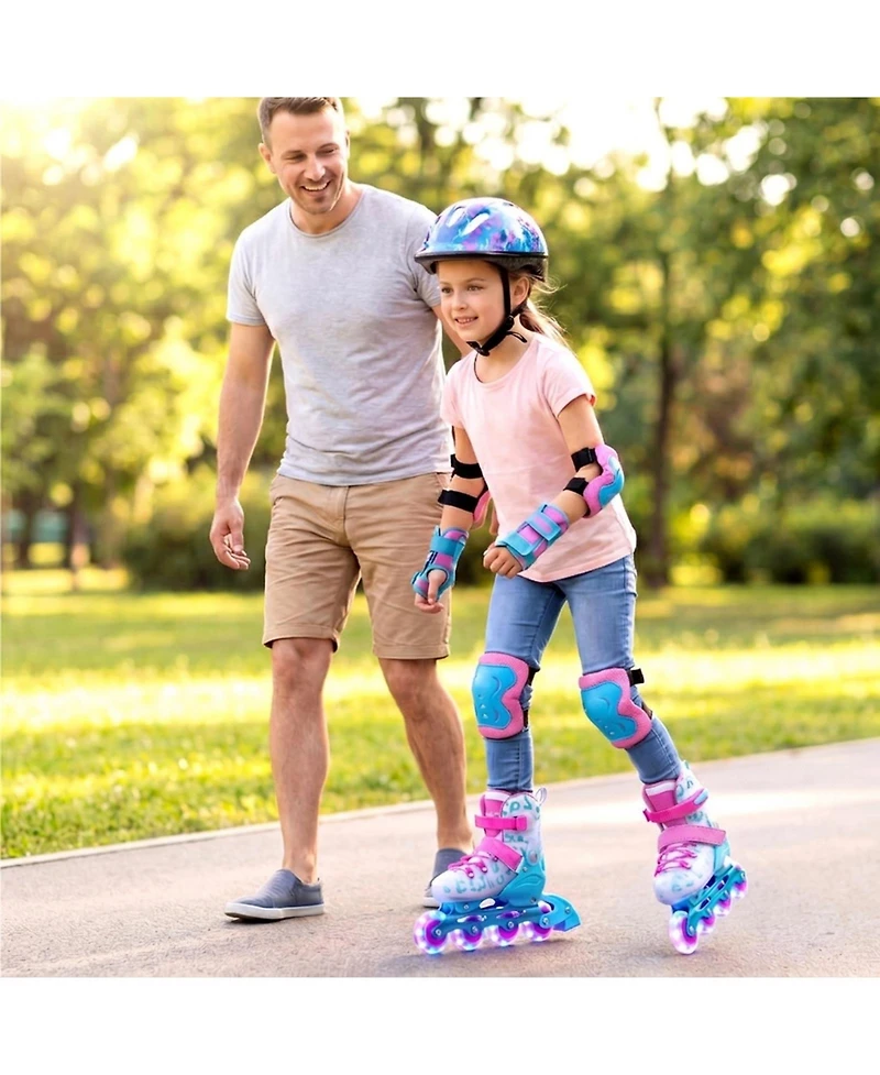 Hongge 4-Size Adjustable Inline Skates with Light-Up Wheels, Ages 7-9