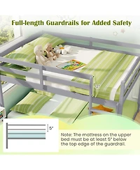 Sugift Full over Full Low-to-Ground Bunk Bed with Guardrails and Ladder