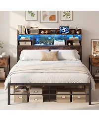 Sugift Metal Platform Bed with Led Headboard and Charging Station