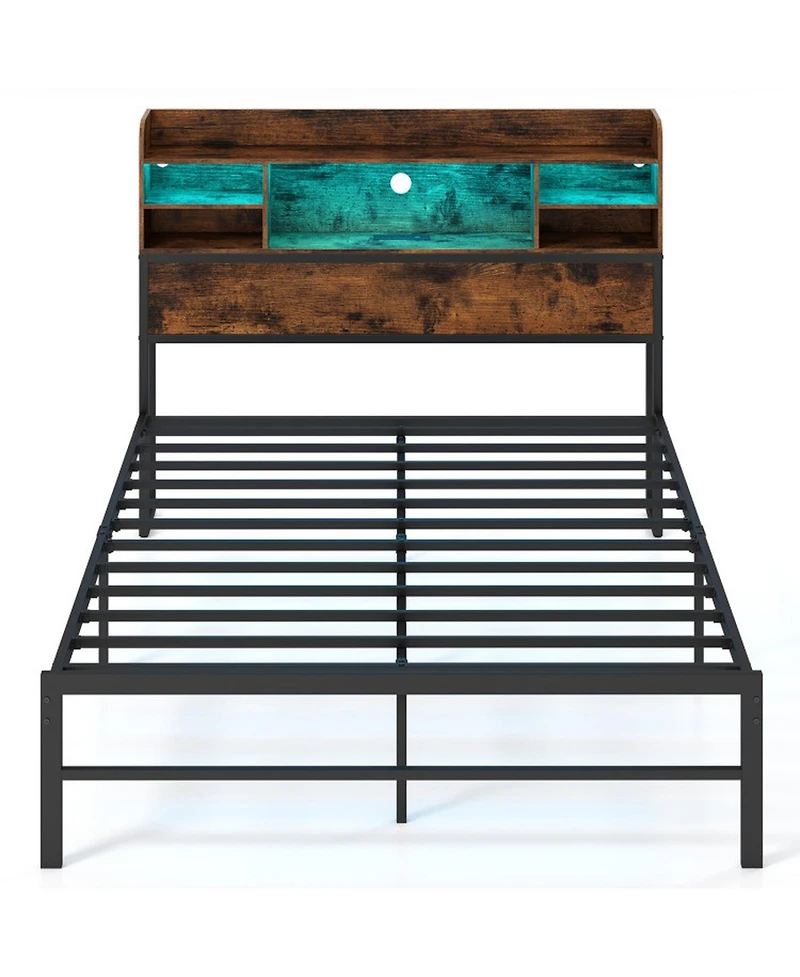 Sugift Metal Platform Bed with Led Headboard and Charging Station
