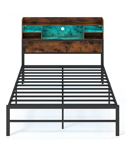 Sugift Metal Platform Bed with Led Headboard and Charging Station