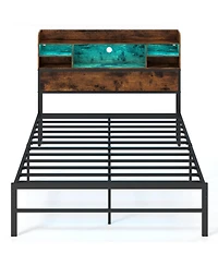 Sugift Metal Platform Bed with Led Headboard and Charging Station