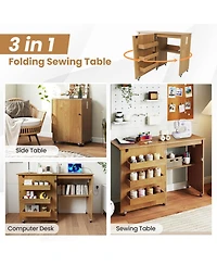 Sugift Foldable Sewing Machine Craft Table with Charging Station and Locking Casters