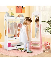 Sugift Kids 2-Piece Vanity Table Set and Standing Jewelry Armoire with Full-Length Mirror