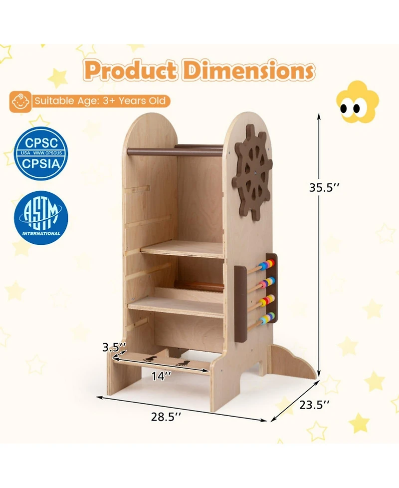 Sugift Kids 4-in-1 Adjustable Standing Tower with Chalkboard Slide and Montessori Games