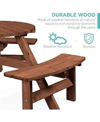 Gaomon 6-Person Round Natural Wood Outdoor Picnic Table with Attached Benches and Umbrella Hole for Patio Garden, Umbrella Not Included