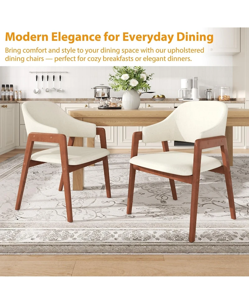 homfan Dining Chairs Set of 6 with Arms, Modern Upholstered Fabric Dining Chair, Sturdy Wood Chairs with Ergonomic Curved Backrest for Kitchen.