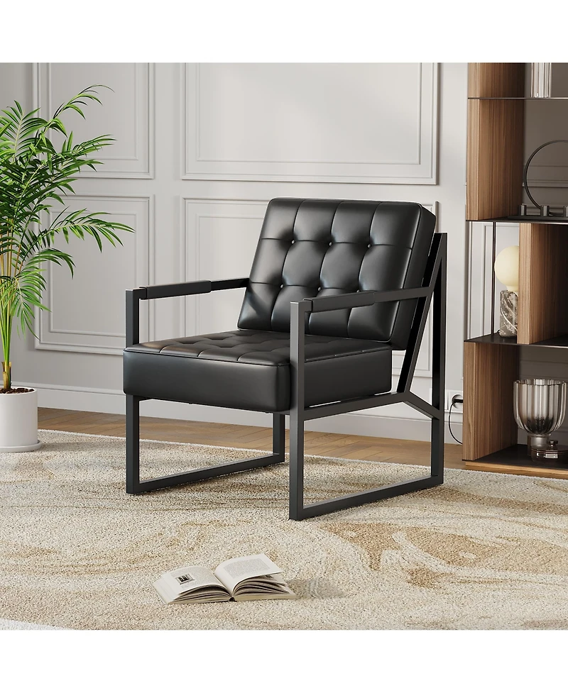 homfan Mid Century Accent Chair, Pu Leather Armchair with Metal Legs, Comfortable Stylish for Living Room, Bedroom, Reception and Office.